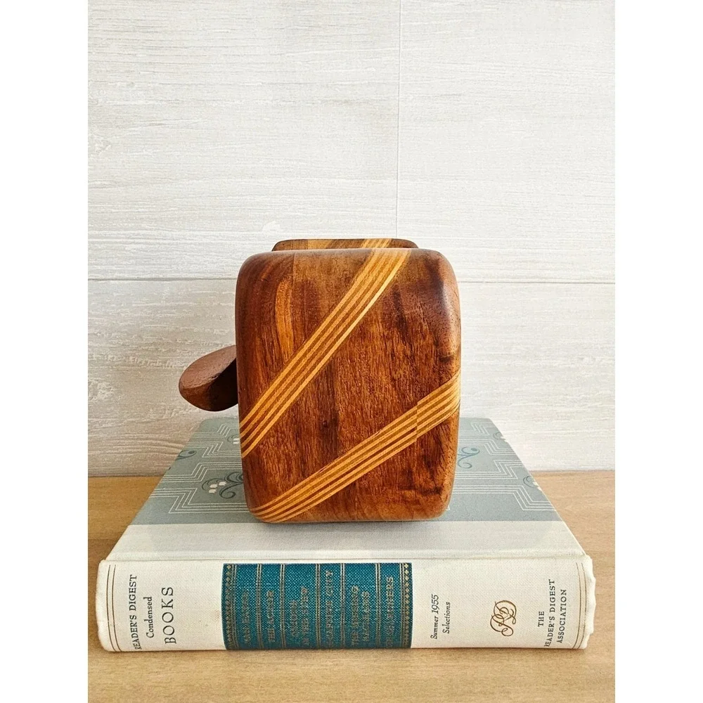 Vintage 3-Piece Bandsaw Handmade Multi-Wood Jewelry Trinket Box With Screw